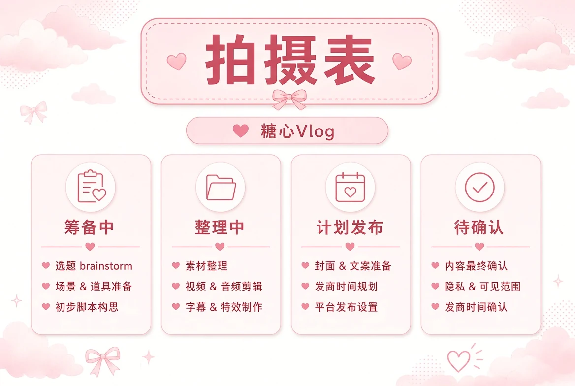 糖心Vlog拍摄表内容图